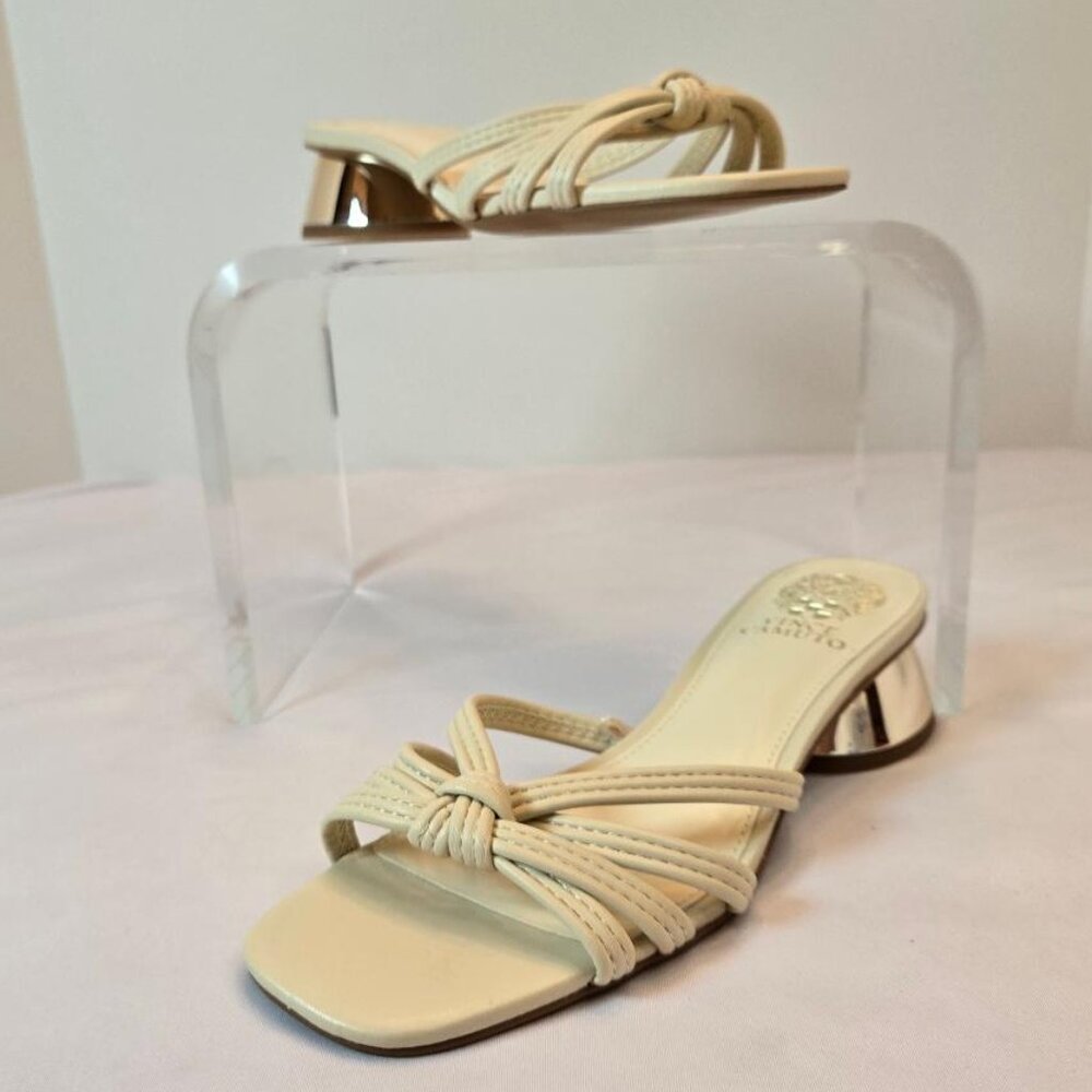 VINCE CAMUTO Laniah Leather Sandals  Block Heel Women Sz 7.5 Cream W/ Gold Heel